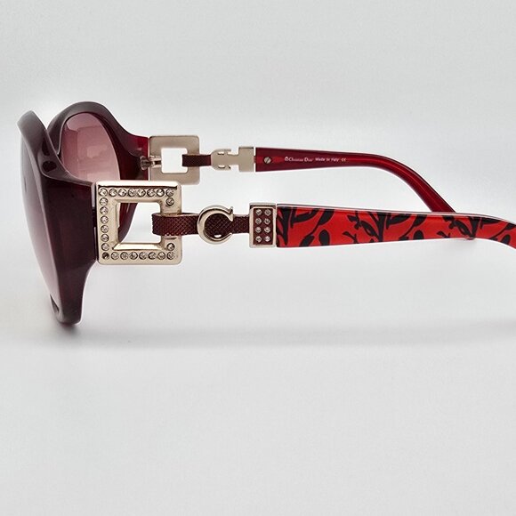 Christian Dior CD8056 C.03 Burgundy Rhinestone Frame Brown Lens Sunglasses Italy - Picture 3 of 15